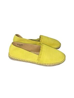 Talbots Izzy Suede Espadrille Flat Size 7.5 Ruffled Chartreuse Sunny Yellow